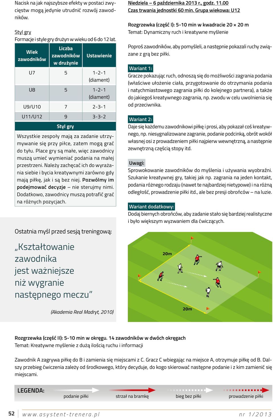 do tyłu. Place gry są małe, więc zawodnicy muszą umieć wymieniać podania na małej przestrzeni. Należy zachęcać ich do wyrażania siebie i bycia kreatywnymi zarówno gdy mają piłkę, jak i są bez niej.