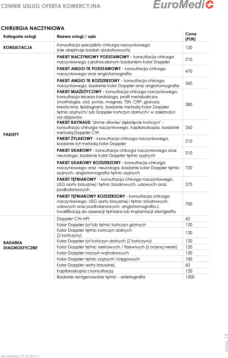 konsultacja chirurga naczyniowego, badanie kolor Doppler oraz angiotomografia PAKIET MIAŻDŻYCOWY - konsultacja chirurga naczyniowego, konsultacja lekarza kardiologa, profil metaboliczny (morfologia,