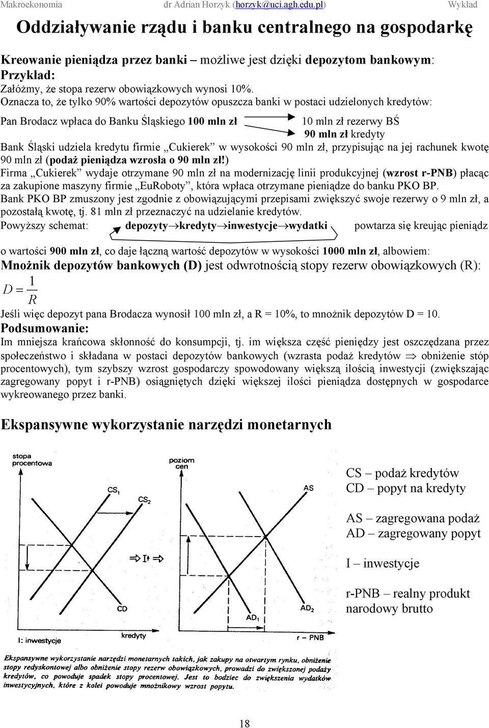 kredytu firmie Cukierek w wysokości 90 mln zł, przypisując na jej rachunek kwotę 90 mln zł (podaż pieniądza wzrosła o 90 mln zł!