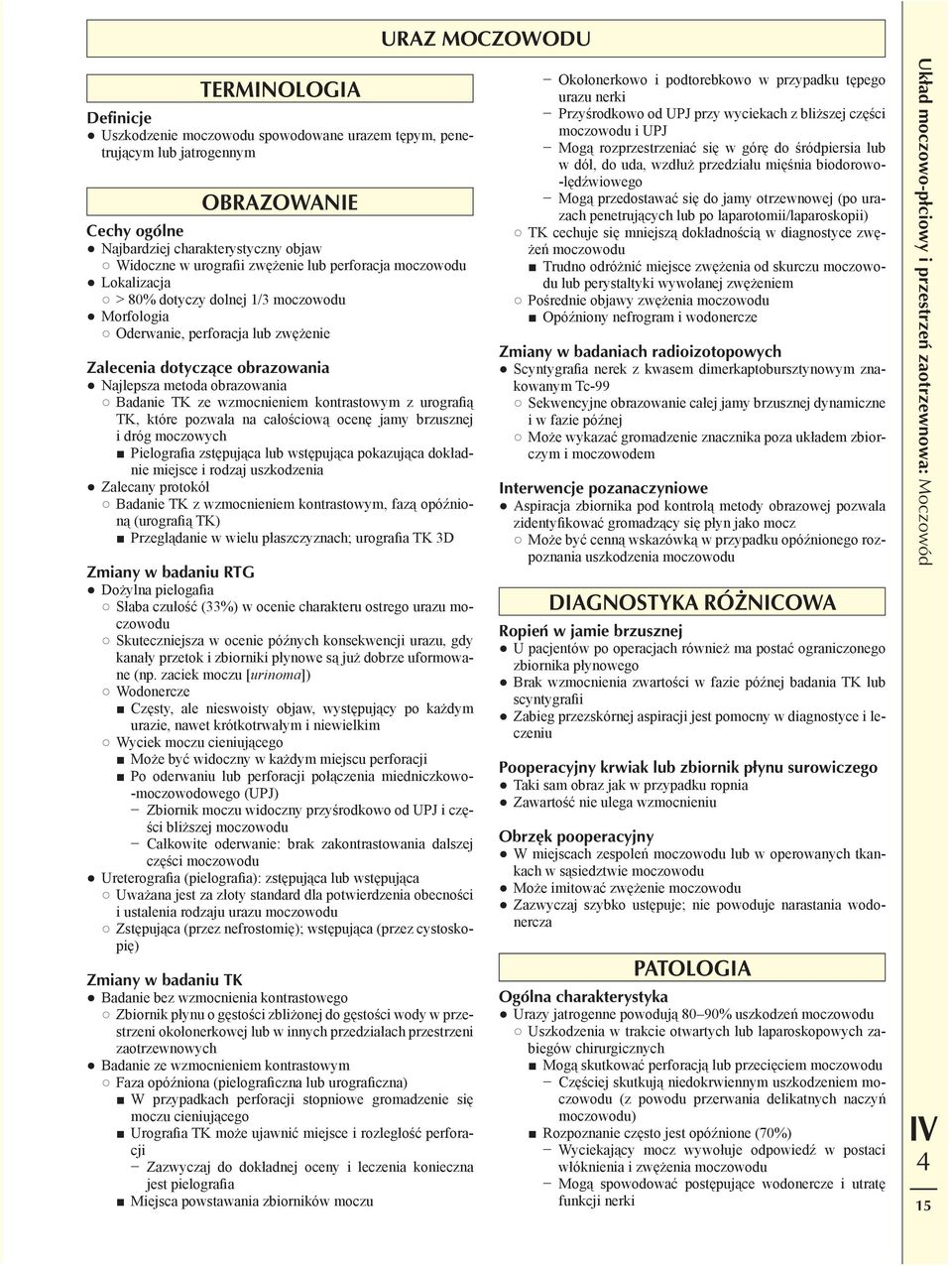 ze wzmocnieniem kontrastowym z urografią TK, które pozwala na całościową ocenę jamy brzusznej i dróg moczowych Pielografia zstępująca lub wstępująca pokazująca dokładnie miejsce i rodzaj uszkodzenia