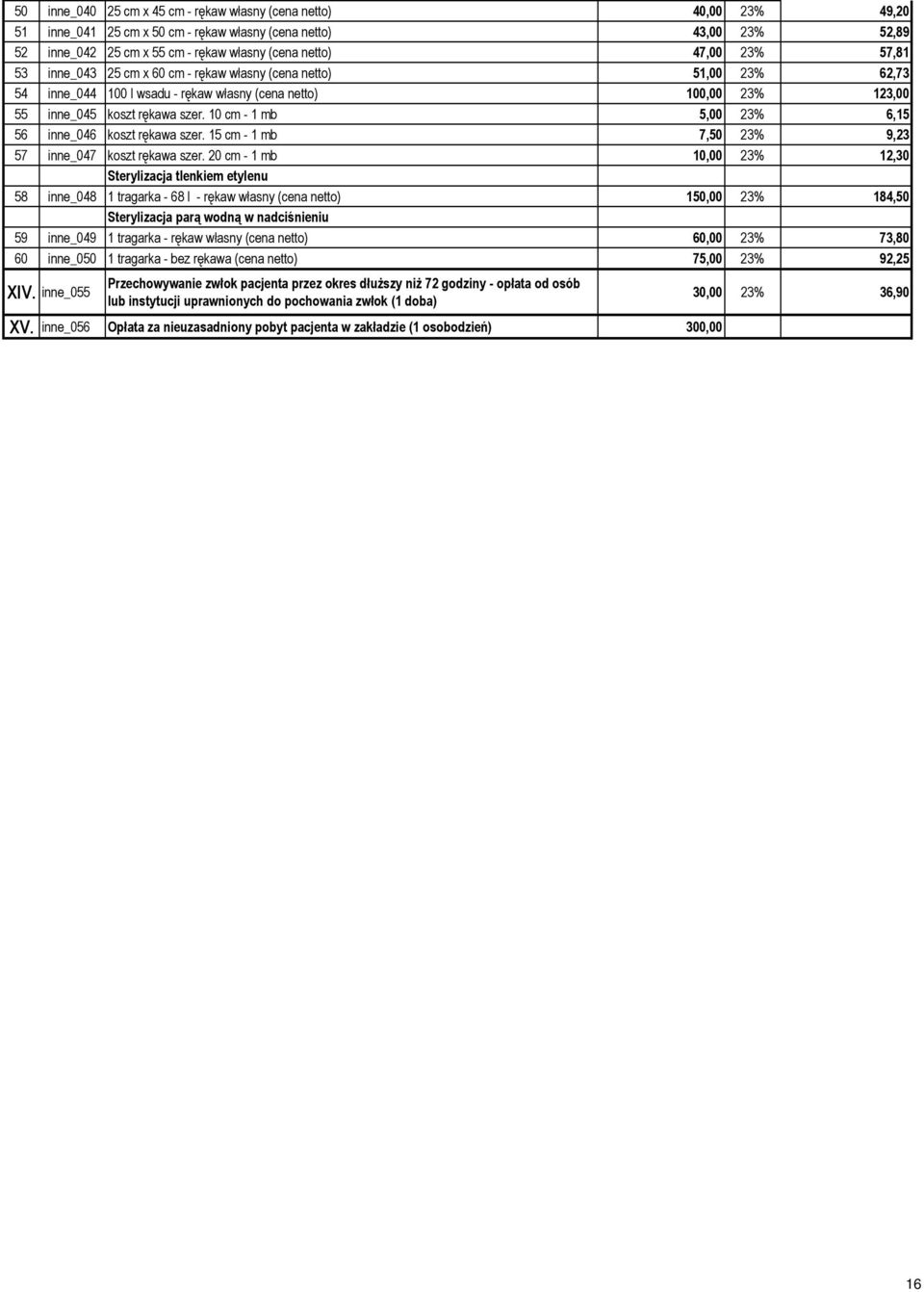 10 cm - 1 mb 5,00 23% 6,15 56 inne_046 koszt rękawa szer. 15 cm - 1 mb 7,50 23% 9,23 57 inne_047 koszt rękawa szer.