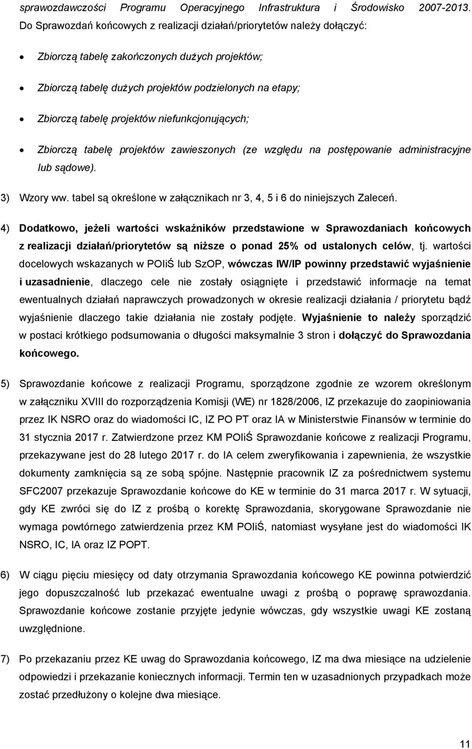 projektów niefunkcjonujących; Zbiorczą tabelę projektów zawieszonych (ze względu na postępowanie administracyjne lub sądowe). 3) Wzory ww.