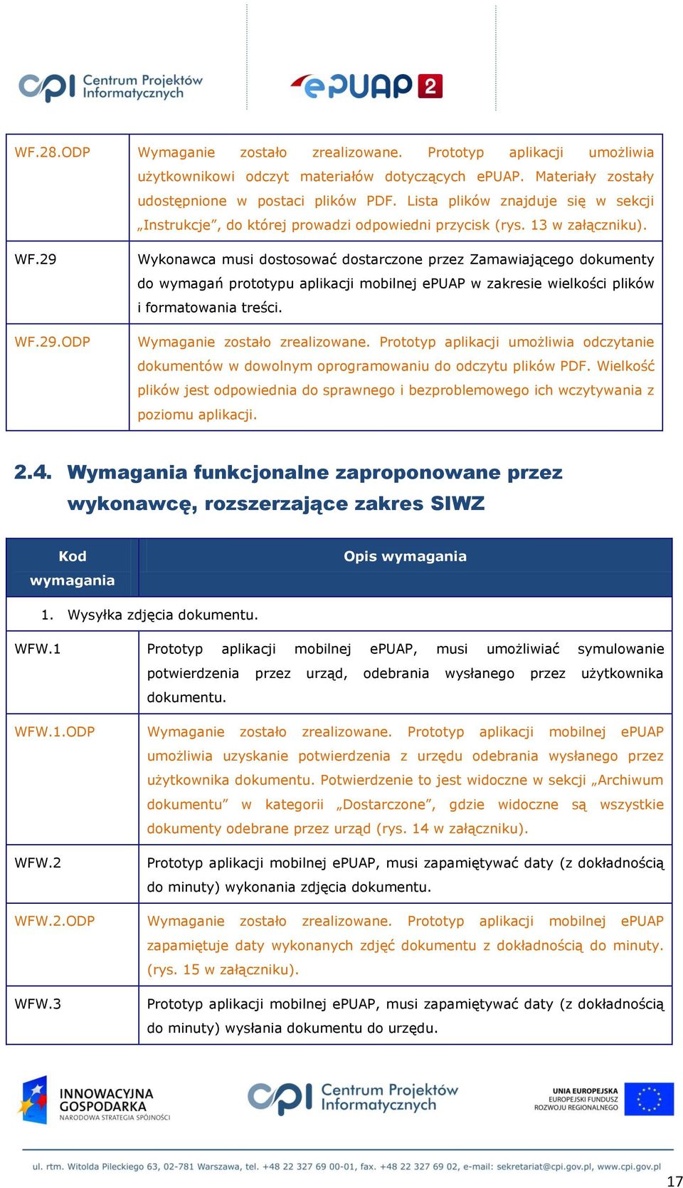 WF.29.ODP Wykonawca musi dostosować dostarczone przez Zamawiającego dokumenty do wymagań prototypu aplikacji mobilnej epuap w zakresie wielkości plików i formatowania treści.