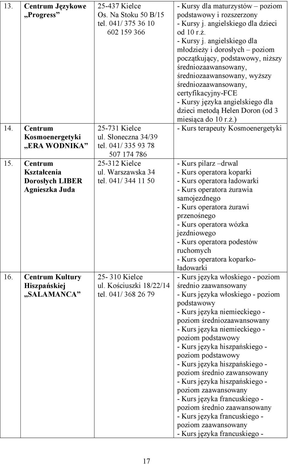 Kościuszki 18/22/14 tel. 041/ 368 26 79 - Kursy dla maturzystów poziom podstawowy i rozszerzony - Kursy j.