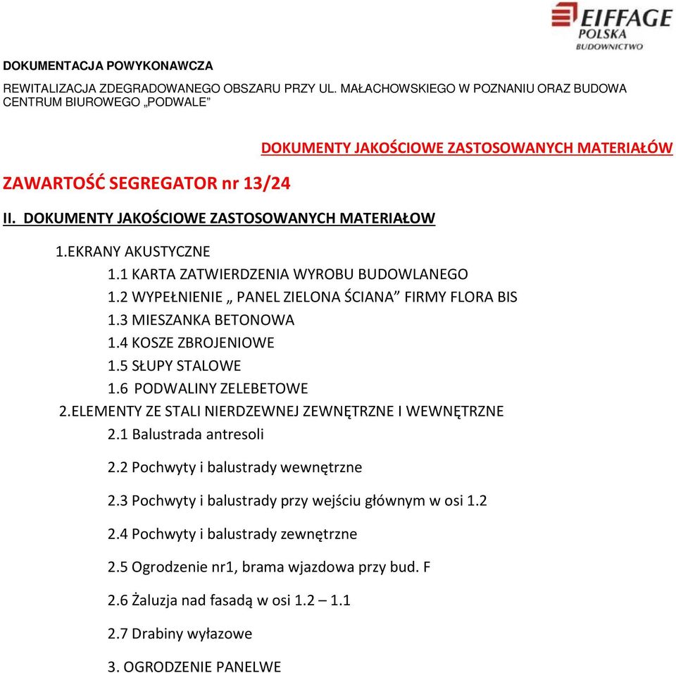 6 PODWALINY ZELEBETOWE 2.ELEMENTY ZE STALI NIERDZEWNEJ ZEWNĘTRZNE I WEWNĘTRZNE 2.1 Balustrada antresoli 2.2 Pochwyty i balustrady wewnętrzne 2.