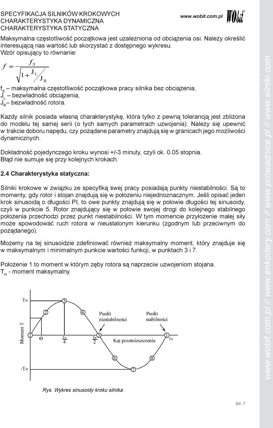 Wzór opisujący to równanie: f S f = J 1+ L J R f S maksymalna częstotliwość początkowa pracy silnika bez obciążenia, J L bezwładność obciążenia, J R bezwładność rotora.