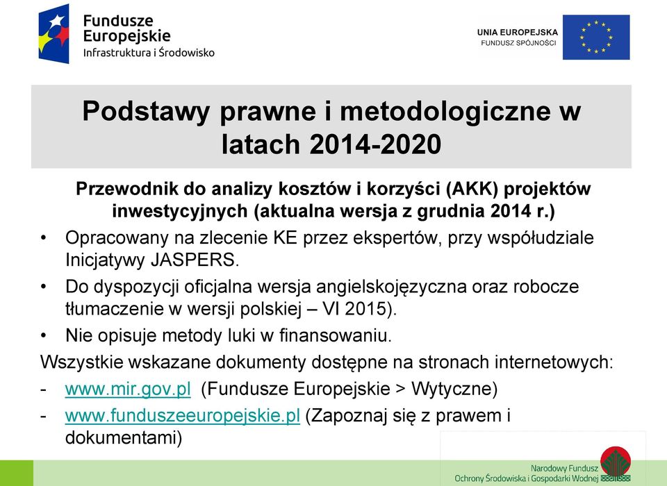 Do dyspozycji oficjalna wersja angielskojęzyczna oraz robocze tłumaczenie w wersji polskiej VI 2015). Nie opisuje metody luki w finansowaniu.