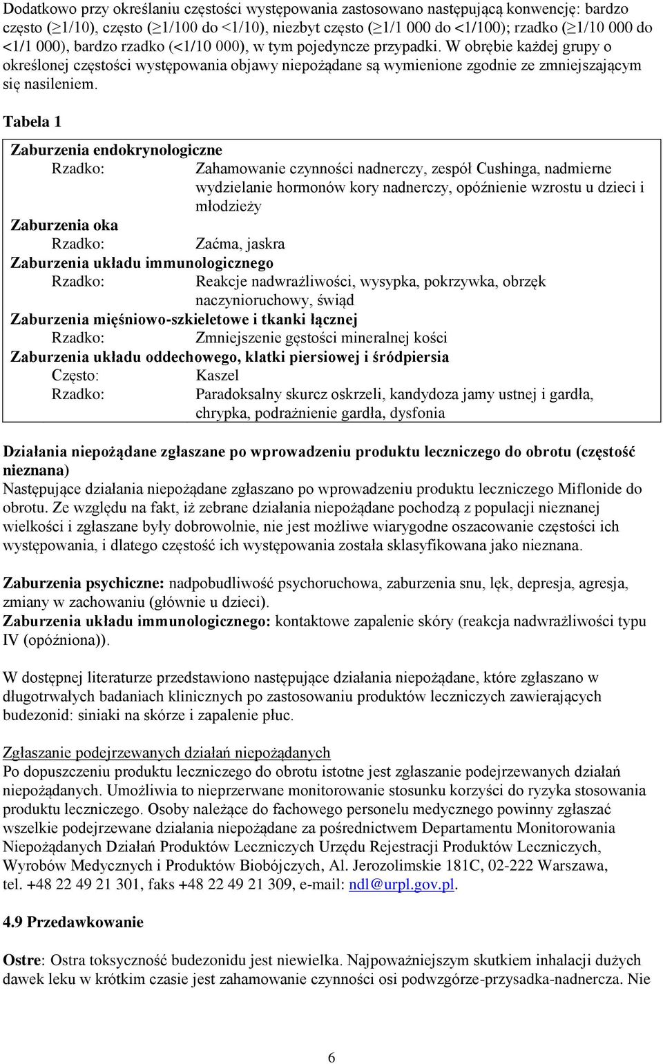 Tabela 1 Zaburzenia endokrynologiczne Rzadko: Zahamowanie czynności nadnerczy, zespół Cushinga, nadmierne wydzielanie hormonów kory nadnerczy, opóźnienie wzrostu u dzieci i młodzieży Zaburzenia oka