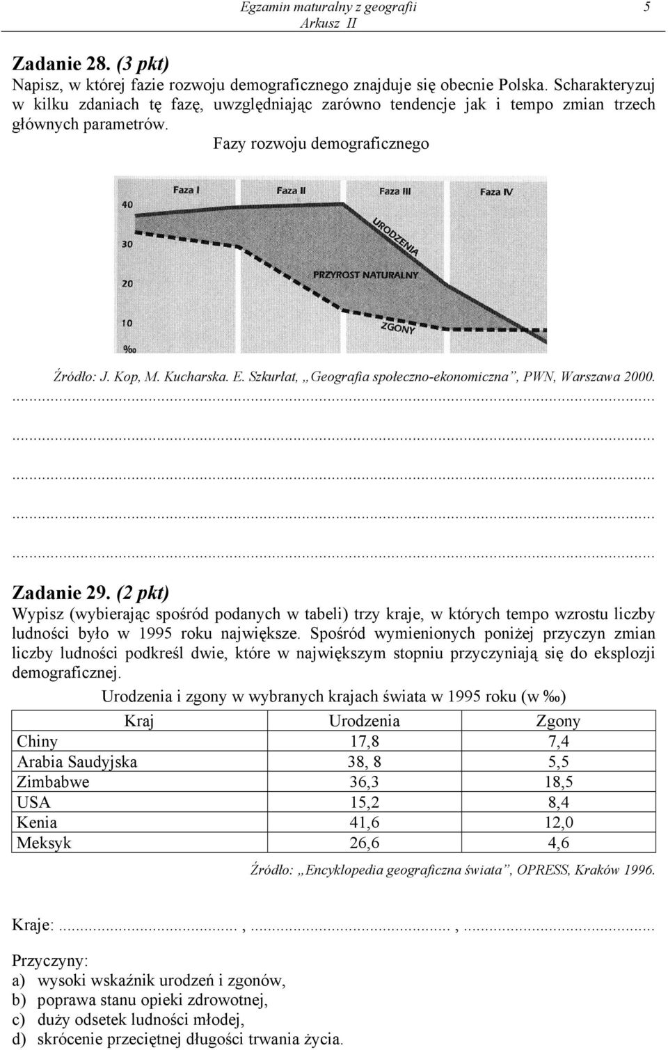 Szkurłat, Geografia społeczno-ekonomiczna, PWN, Warszawa 2000. Zadanie 29.