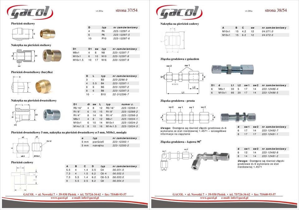 5 10 17 N16 223-12297-9 Złączka grodziowa z gniazdem Pierścień dwustożkowy (baryłka) D L 3 - B3 223-2296-0 4 5.