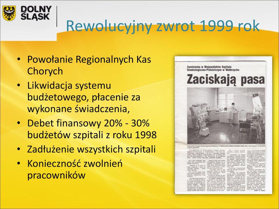 świadczenia, Debet finansowy 20% - 30% budżetów szpitali z