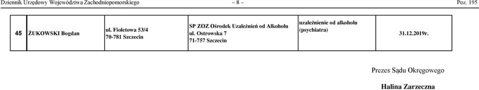 Fioletowa 53/4 70-781 Szczecin SP ZOZ Ośrodek Uzależnień