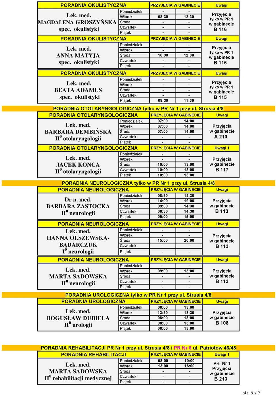 OTOLARYNGOLOGICZNA 1 JACEK KONCA II 0 otolaryngologii BARBARA ZASTOCKA II 0 neurologii Środa 10:00 13:00 Czwartek 10:00 13:00 Piątek 10:00 13:00 A 210 B 117 PORADNIA NEUROLOGICZNA PORADNIA