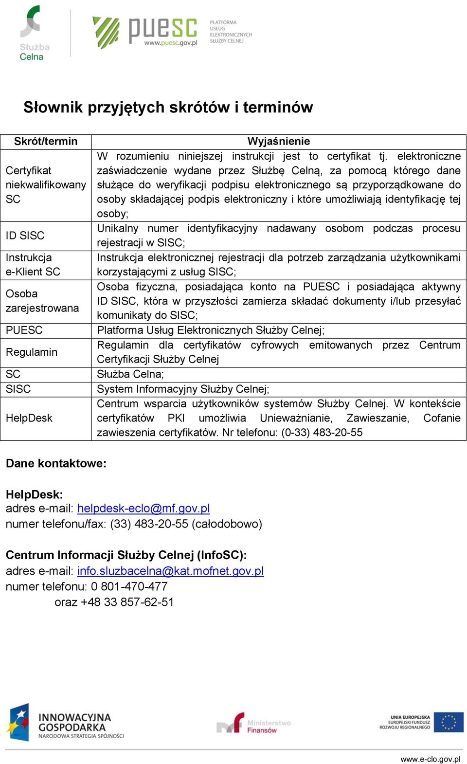 elektroniczne zaświadczenie wydane przez Służbę Celną, za pomocą którego dane służące do weryfikacji podpisu elektronicznego są przyporządkowane do osoby składającej podpis elektroniczny i które