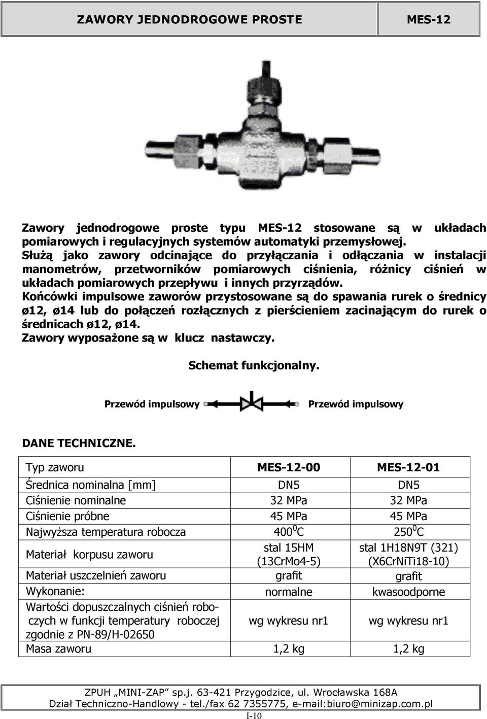 Końcówki impulsowe zaworów przystosowane są do spawania rurek o średnicy ø12, ø14 lub do połączeń rozłącznych z pierścieniem zacinającym do rurek o średnicach ø12, ø14.