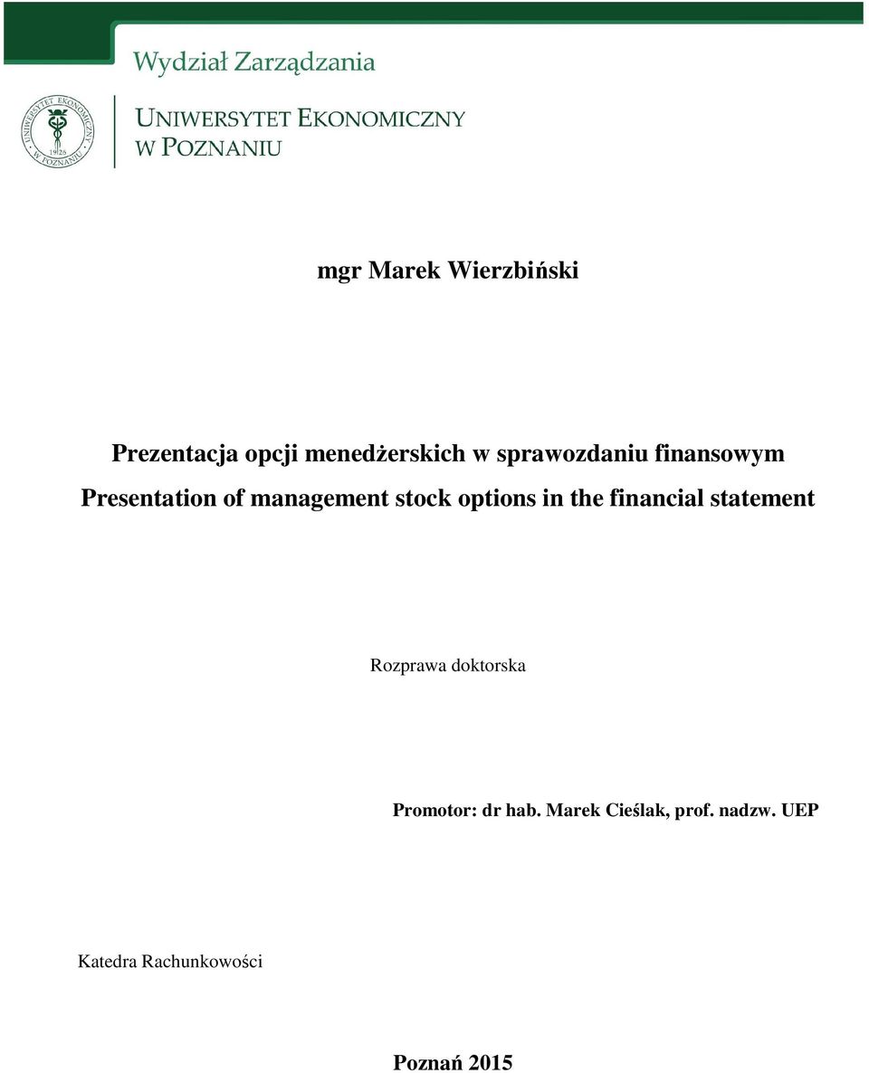 options in the financial statement Rozprawa doktorska