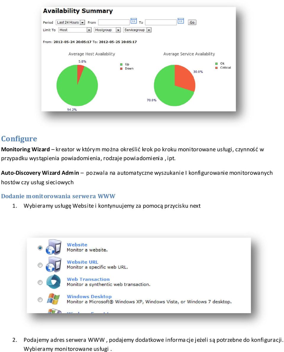 Auto-Discovery Wizard Admin pozwala na automatyczne wyszukanie I konfigurowanie monitorowanych hostów czy usług sieciowych Dodanie