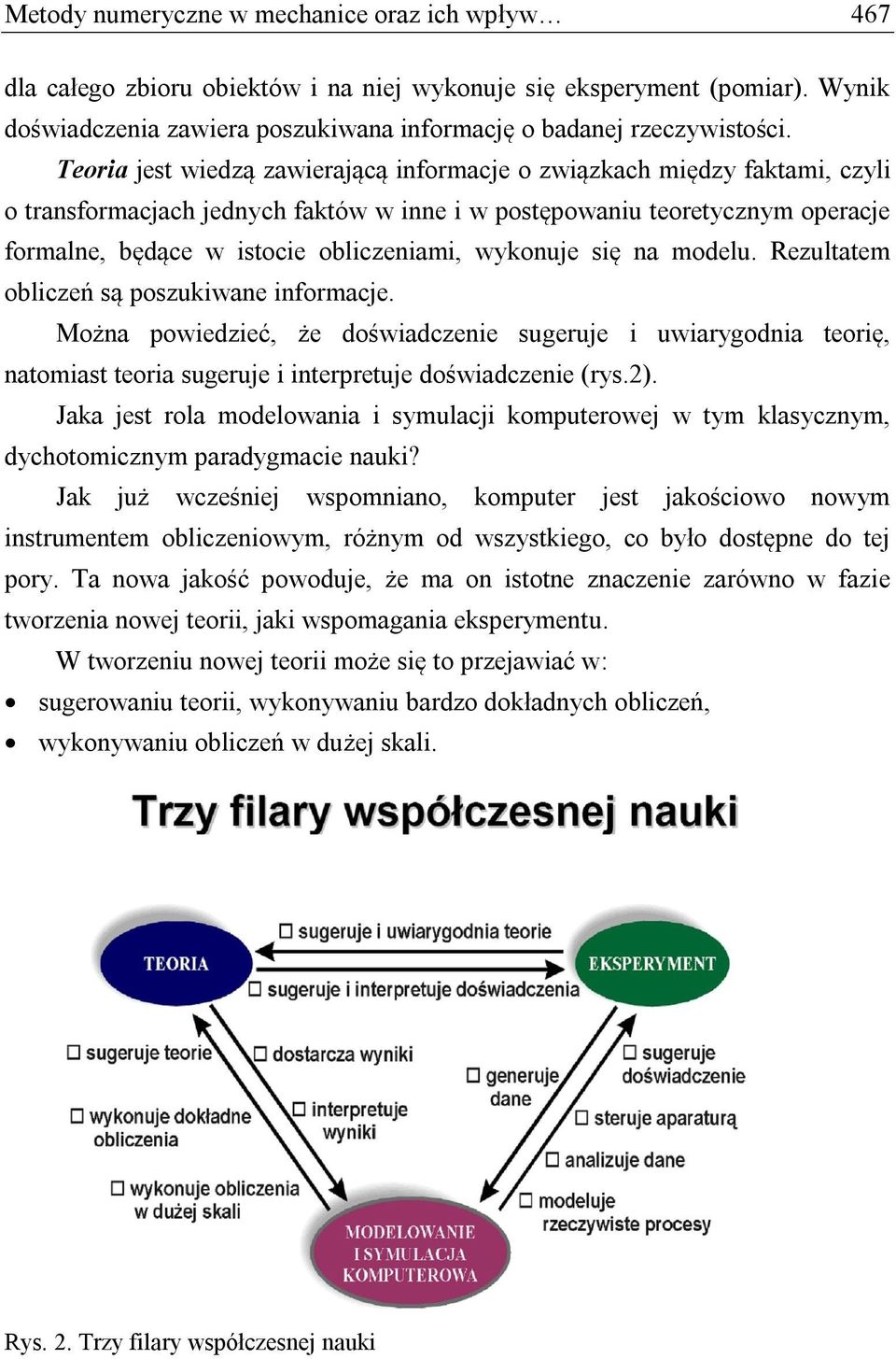 wykonuje się na modelu. Rezultatem obliczeń są poszukiwane informacje. Można powiedzieć, że doświadczenie sugeruje i uwiarygodnia teorię, natomiast teoria sugeruje i interpretuje doświadczenie (rys.