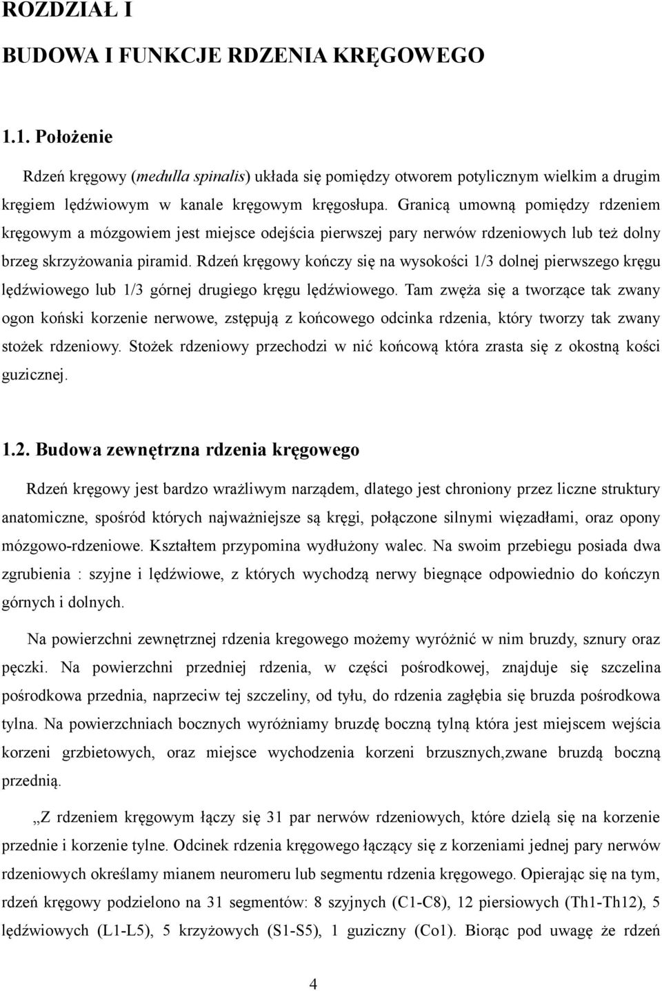 Rdzeń kręgowy kończy się na wysokości 1/3 dolnej pierwszego kręgu lędźwiowego lub 1/3 górnej drugiego kręgu lędźwiowego.