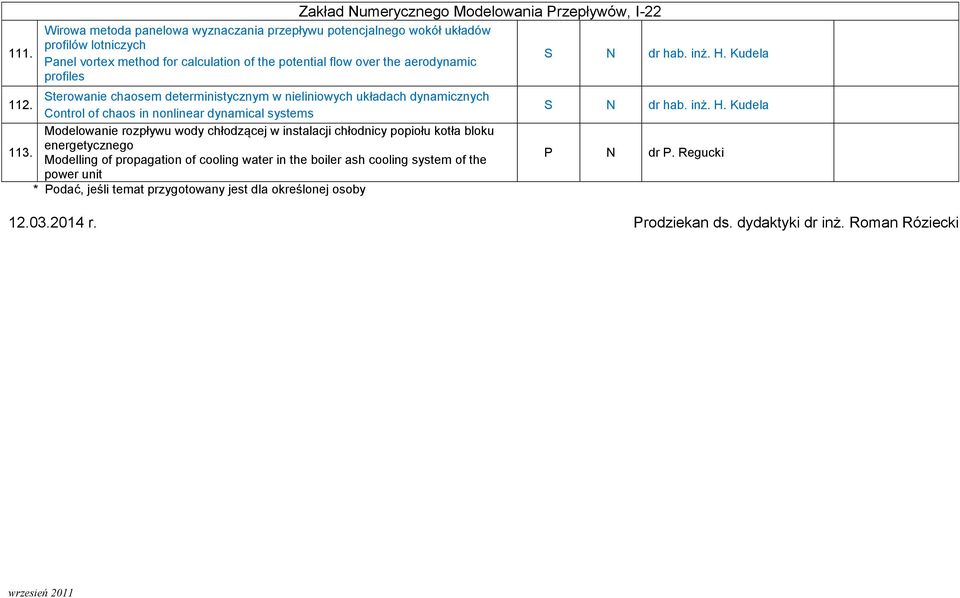 Control of chaos in nonlinear dynamical systems Modelowanie rozpływu wody chłodzącej w instalacji chłodnicy popiołu kotła bloku energetycznego 113.