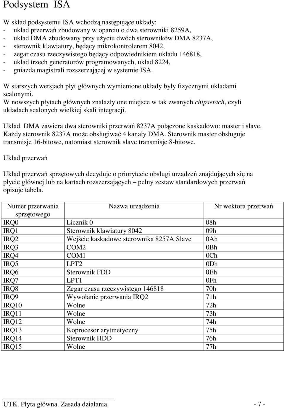 rozszerzającej w systemie ISA. W starszych wersjach płyt głównych wymienione układy były fizycznymi układami scalonymi.