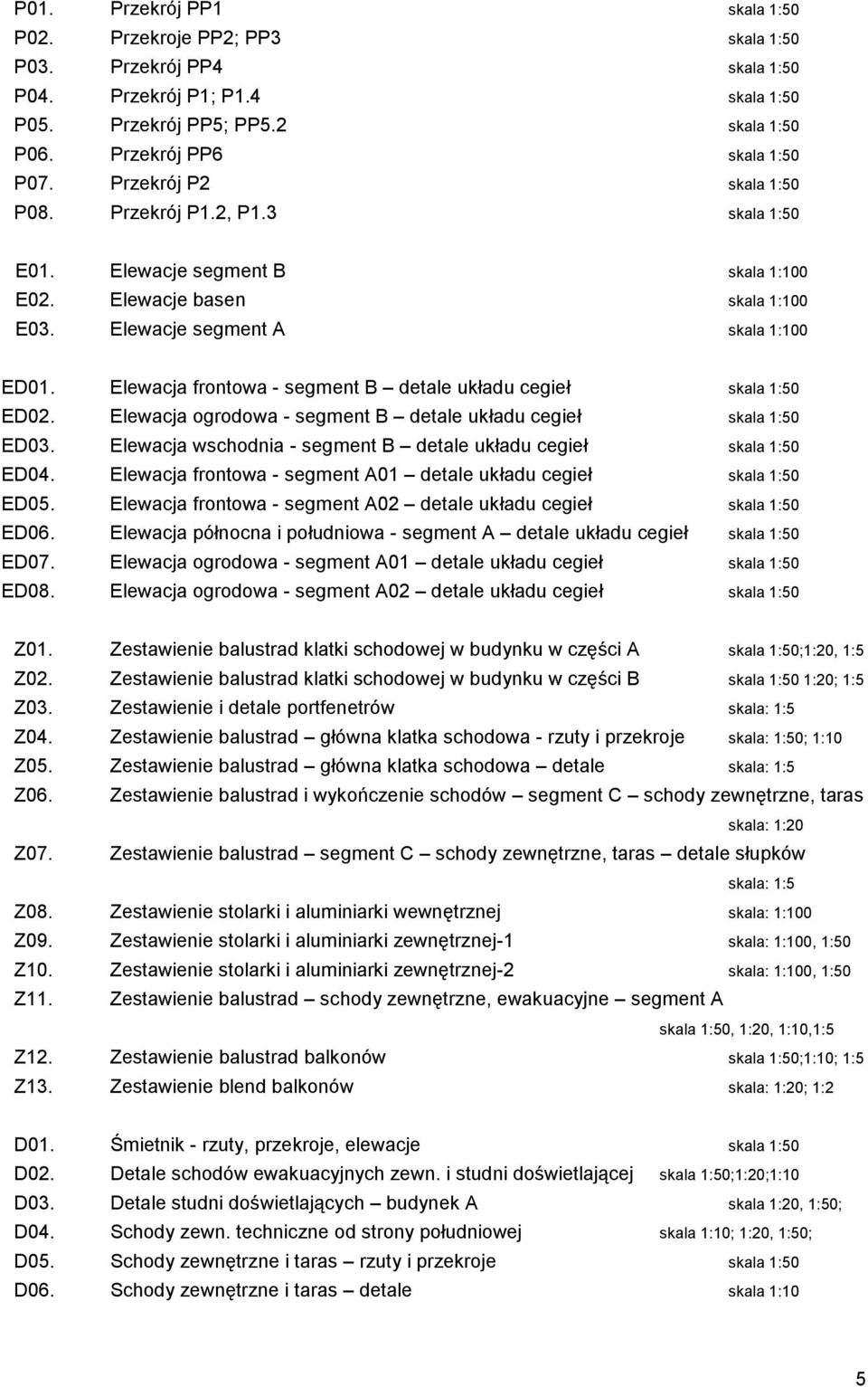 Elewacja frontowa - segment B detale układu cegieł skala 1:50 ED02. Elewacja ogrodowa - segment B detale układu cegieł skala 1:50 ED03.