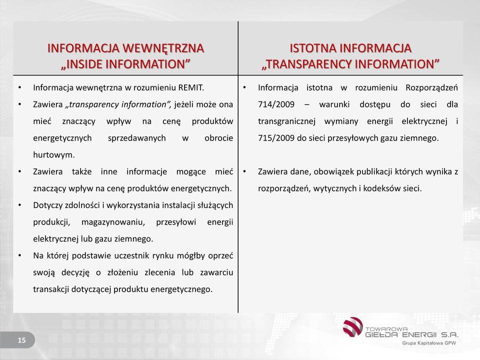 Zawiera także inne informacje mogące mieć znaczący wpływ na cenę produktów energetycznych.