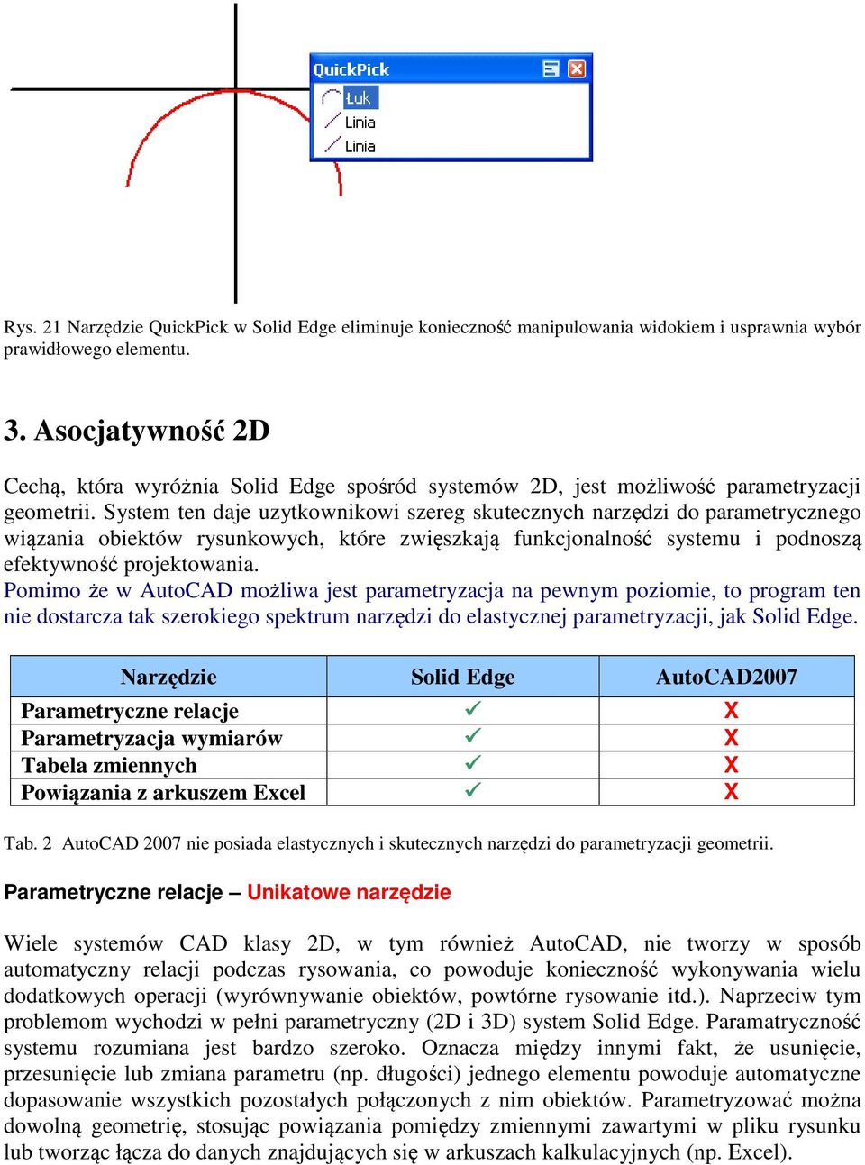 System ten daje uzytkownikowi szereg skutecznych narzędzi do parametrycznego wiązania obiektów rysunkowych, które zwięszkają funkcjonalność systemu i podnoszą efektywność projektowania.