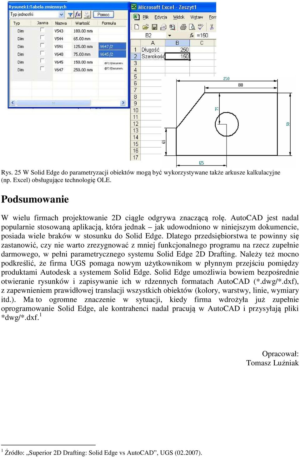 AutoCAD jest nadal popularnie stosowaną aplikacją, która jednak jak udowodniono w niniejszym dokumencie, posiada wiele braków w stosunku do Solid Edge.