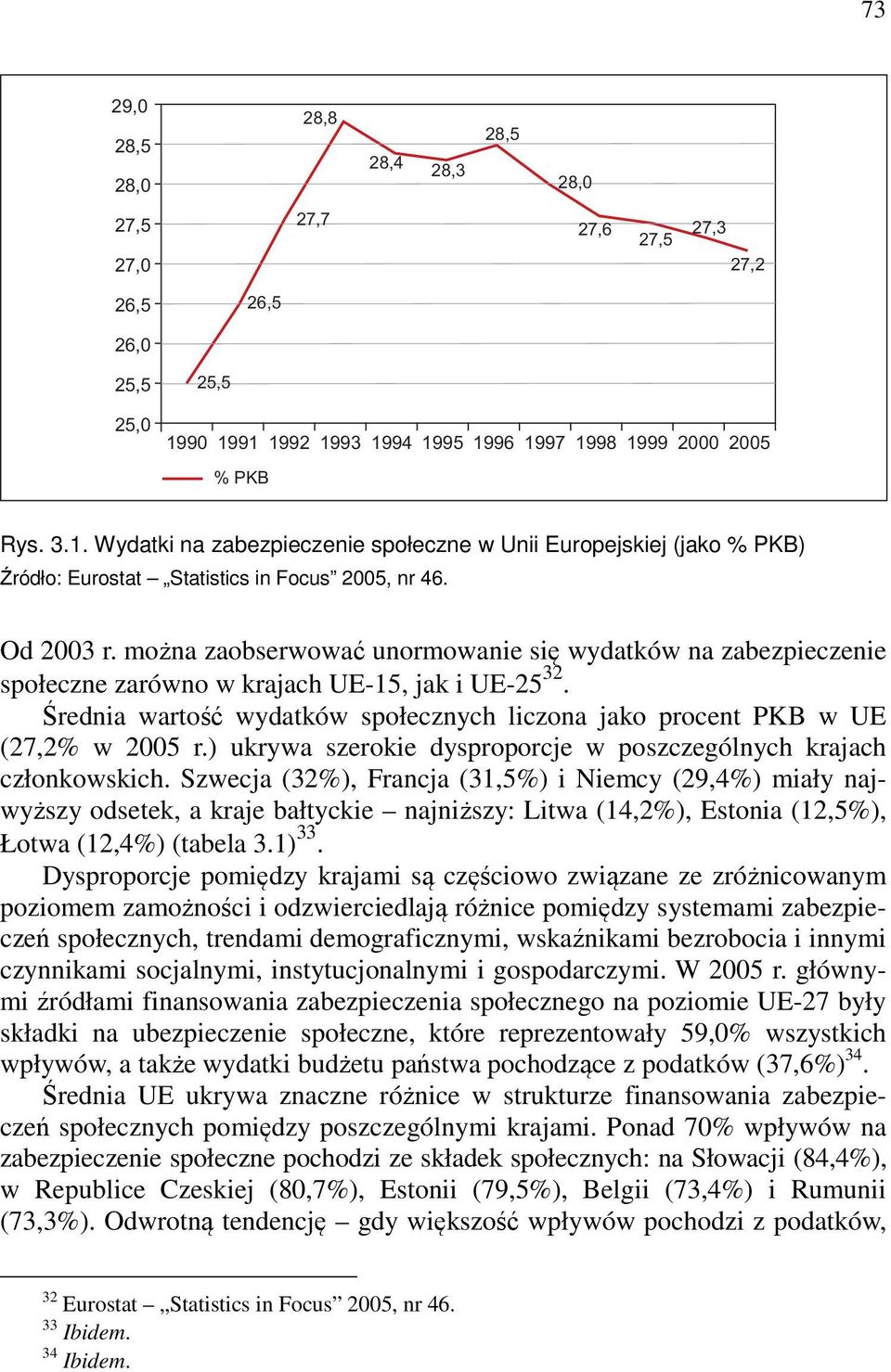 Od 2003 r. można zaobserwować unormowanie się wydatków na zabezpieczenie społeczne zarówno w krajach UE-15, jak i UE-25 32.