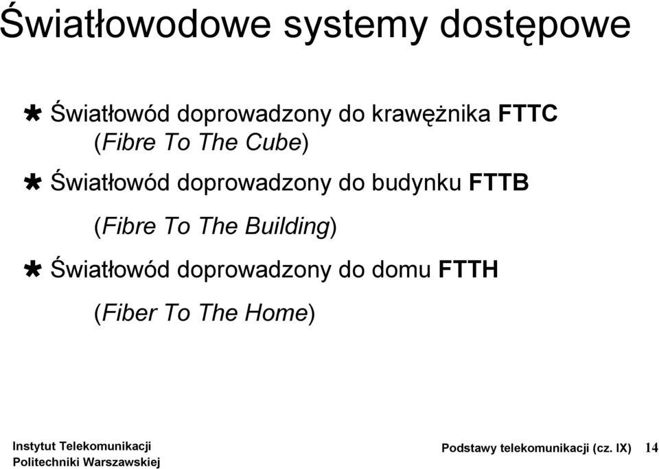 budynku FTTB (Fibre To The Building) Światłowód doprowadzony