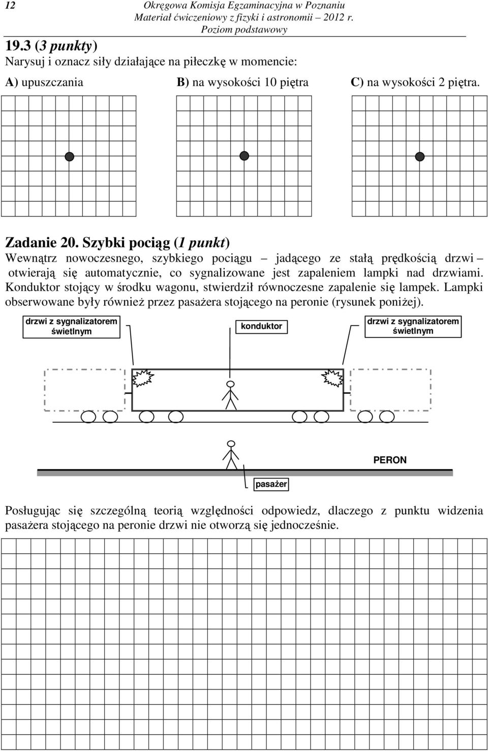 Konduktor stojący w środku wagonu, stwierdził równoczesne zapalenie się lampek. Lampki obserwowane były również przez pasażera stojącego na peronie (rysunek poniżej).