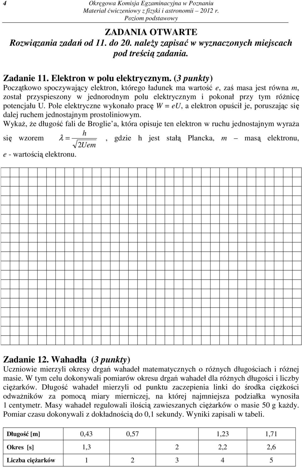 Pole elektryczne wykonało pracę W = eu, a elektron opuścił je, poruszając się dalej ruchem jednostajnym prostoliniowym.