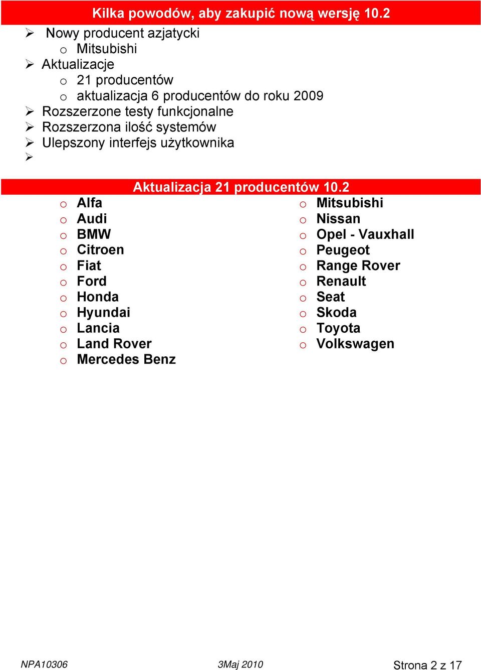 funkcjonalne Rozszerzona ilość systemów Ulepszony interfejs użytkownika o Alfa o Audi o BMW o Citroen o Fiat o Ford o Honda o