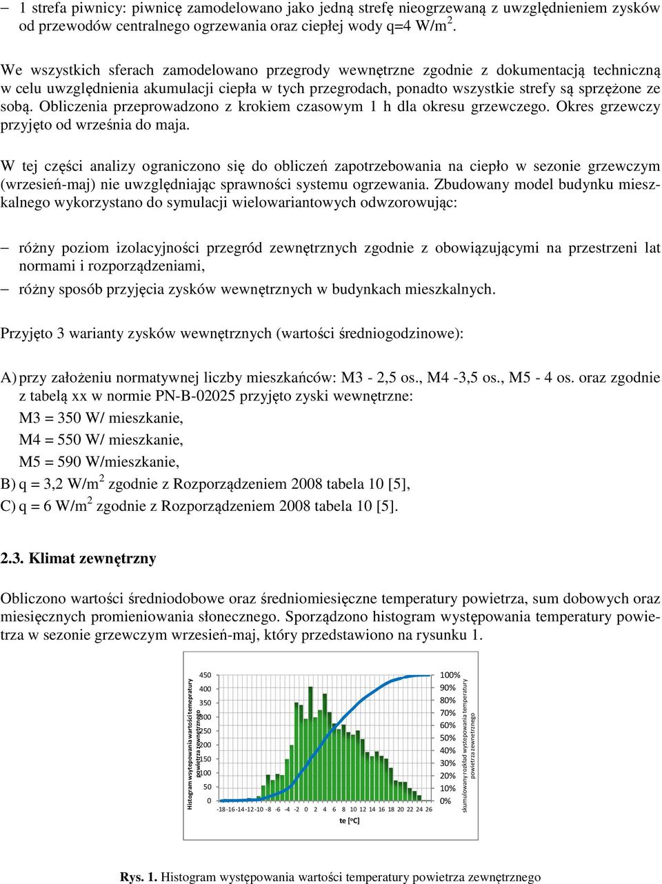 Obliczenia przeprowadzono z krokiem czasowym 1 h dla okresu grzewczego. Okres grzewczy przyjęto od września do maja.