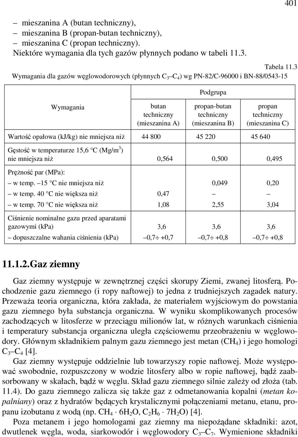 (mieszanina C) Wartość opałowa (kj/kg) nie mniejsza niż 44 800 45 220 45 640 Gęstość w temperaturze 15,6 C (Mg/m 3 ) nie mniejsza niż 0,564 0,500 0,495 Prężność par (MPa): w temp.