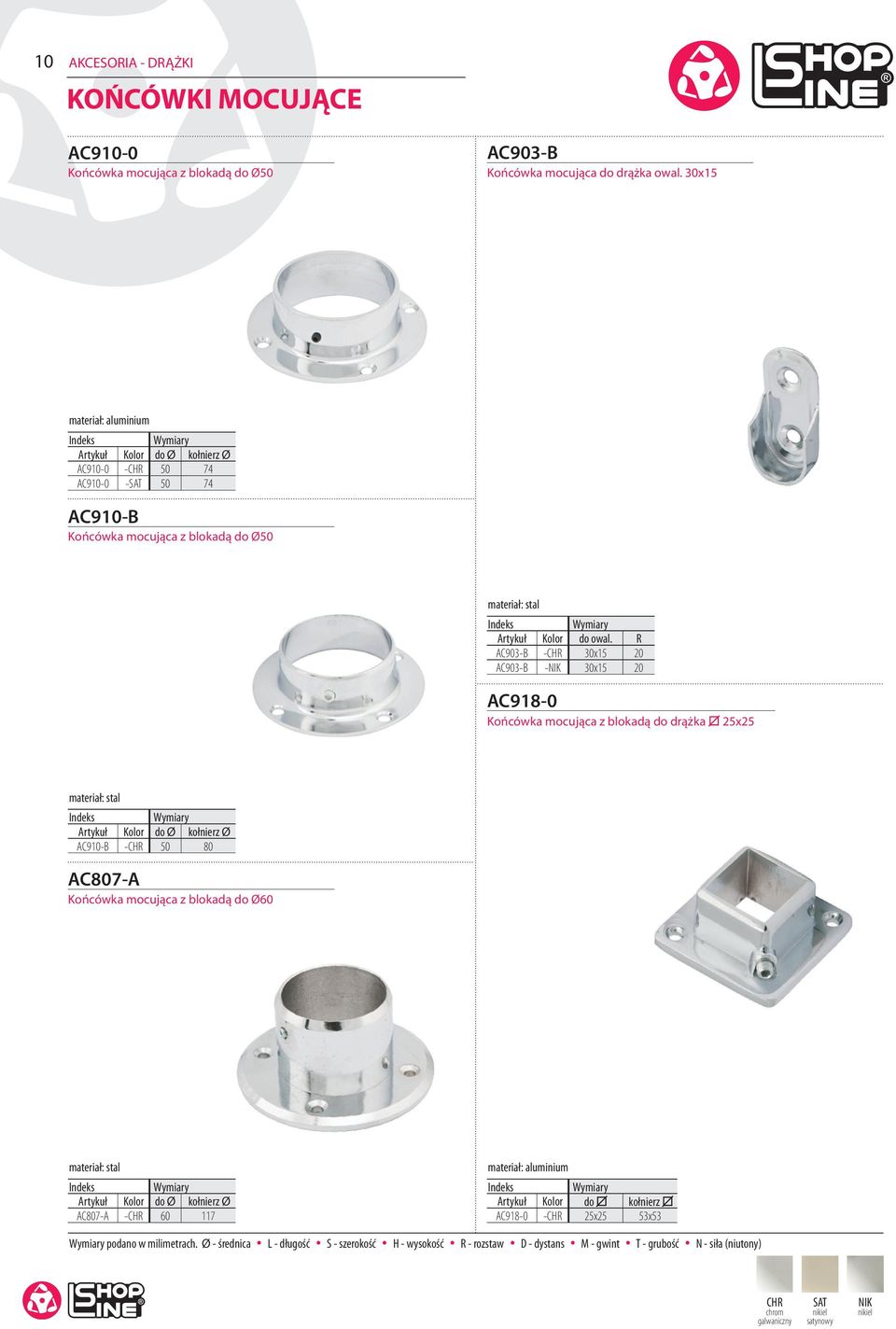 R AC903-B - 30x15 20 AC903-B -NIK 30x15 20 AC918-0 Końcówka mocująca z blokadą do drążka 25x25 kołnierz Ø AC910-B - 50 80 AC807-A Końcówka mocująca z