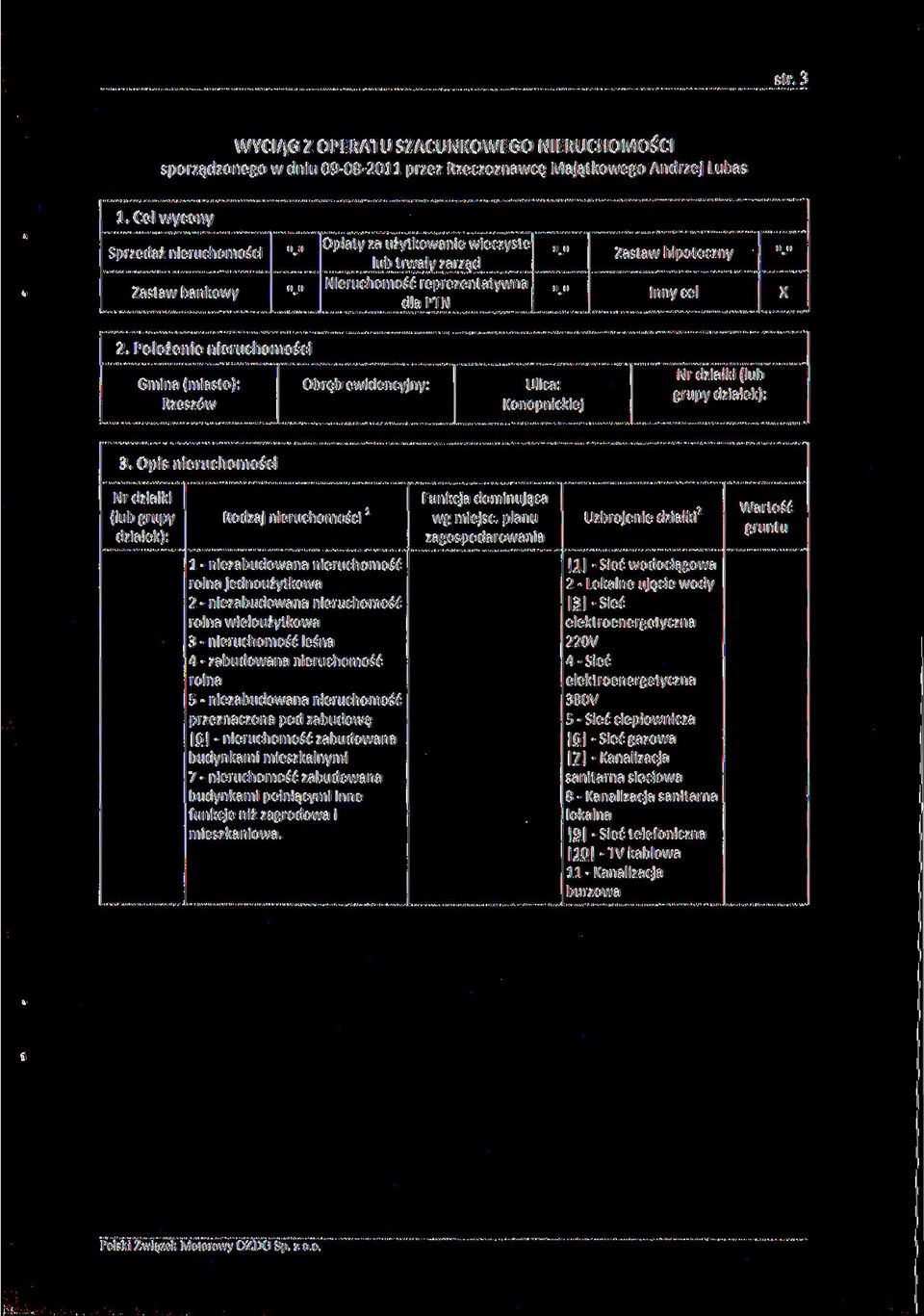 Położenie nieruchomości Gmina (miasto): Obręb ewidencyjny: Ulica: Konopnickiej Nr działki (lub grupy działek): 3.