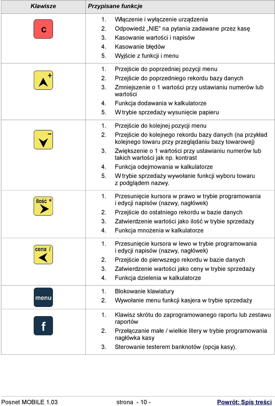 wysunięcie papieru Przejście do kolejnej pozycji menu Przejście do kolejnego rekordu bazy danych (na przykład kolejnego towaru przy przeglądaniu bazy towarowej) Zwiększenie o wartości przy ustawianiu