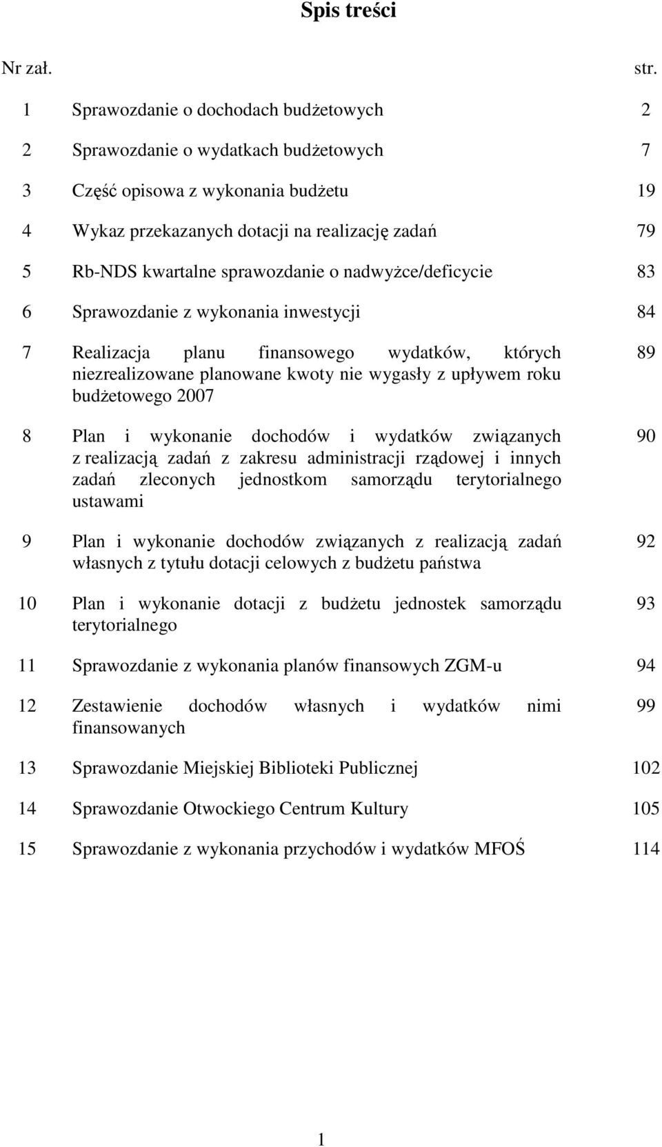 sprawozdanie o nadwyŝce/deficycie 83 6 Sprawozdanie z wykonania inwestycji 84 7 Realizacja planu finansowego wydatków, których niezrealizowane planowane kwoty nie wygasły z upływem roku budŝetowego