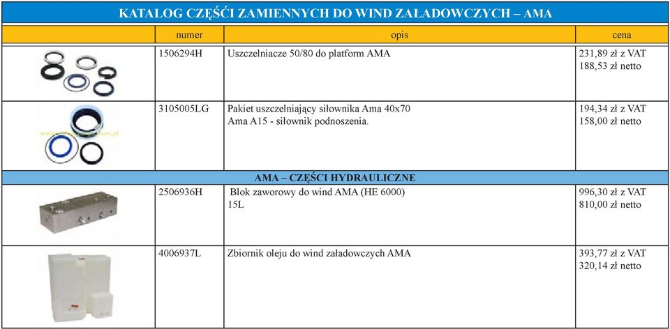 194,34 zł z VAT 158,00 zł netto AMA CZĘŚCI HYDRAULICZNE 2506936H Blok zaworowy do wind AMA (HE