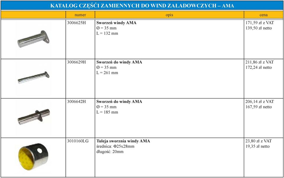 3006642H Sworzeń do windy AMA Ø = 35 mm L = 185 mm 206,14 zł z VAT 167,59 zł netto