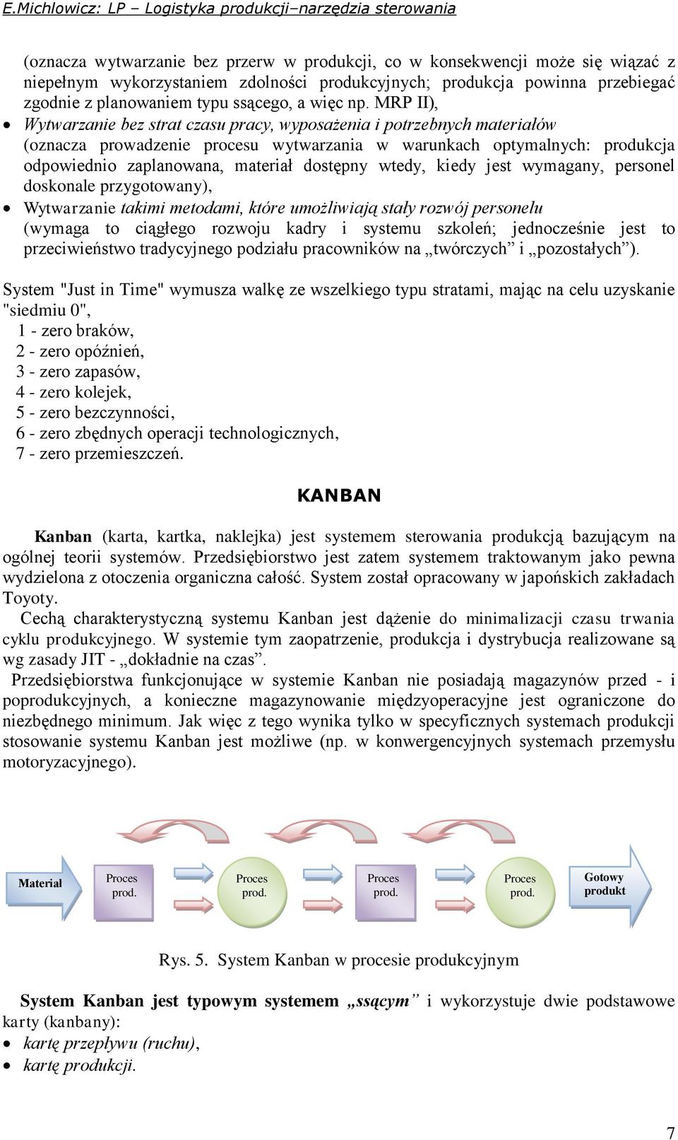 MRP II), Wytwarzanie bez strat czasu pracy, wyposażenia i potrzebnych materiałów (oznacza prowadzenie procesu wytwarzania w warunkach optymalnych: produkcja odpowiednio zaplanowana, materiał dostępny