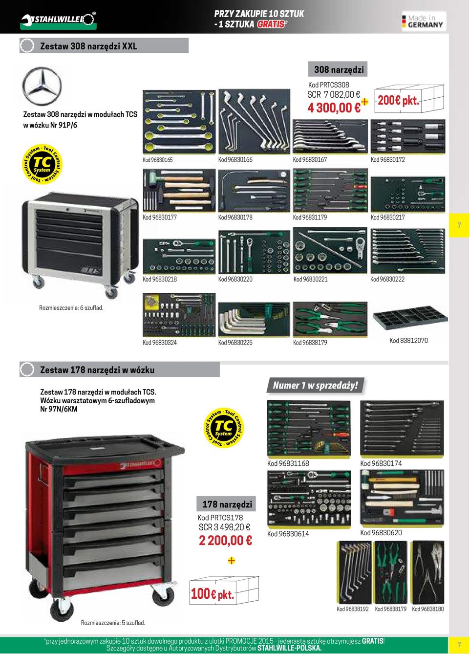 Kod 96830324 Kod 96830225 Kod 96838179 Kod 83812070 Zestaw 178 narzędzi w wózku Zestaw 178 narzędzi w modułach TCS. Wózku warsztatowym 6-szufladowym Nr 97N/6KM Numer 1 w sprzedaży!