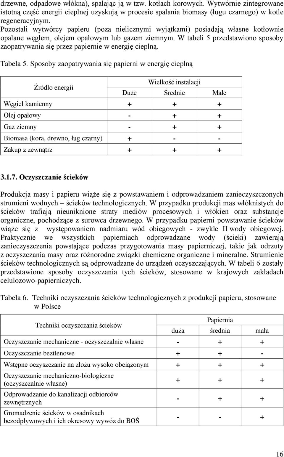 W tabeli 5 przedstawiono sposoby zaopatrywania się przez papiernie w energię cieplną. Tabela 5.