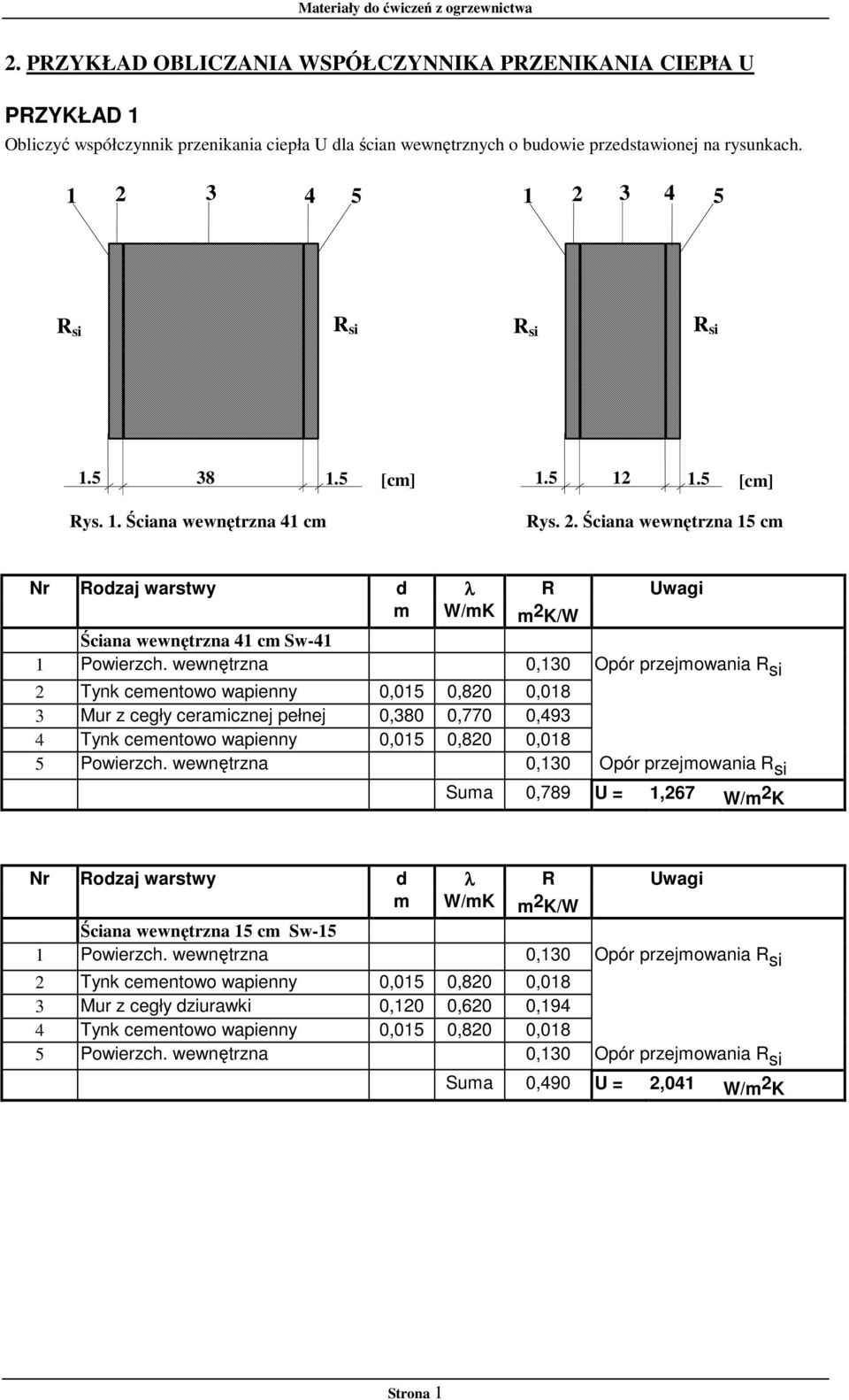 wewnętrzna 0,30 Opór przejmowania Tynk cementowo wapienny 0,05 0,80 0,08 3 Mur z cegły ceramicznej pełnej 0,380 0,770 0,493 4 Tynk cementowo wapienny 0,05 0,80 0,08 5 Powierzch.