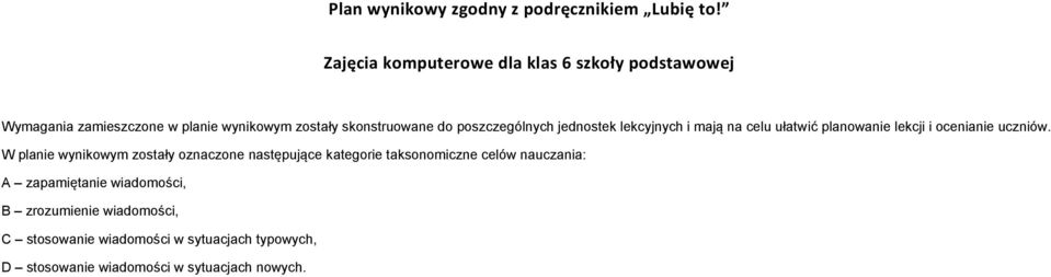 poszczególnych jednostek lekcyjnych i mają na celu ułatwić planowanie i ocenianie uczniów.