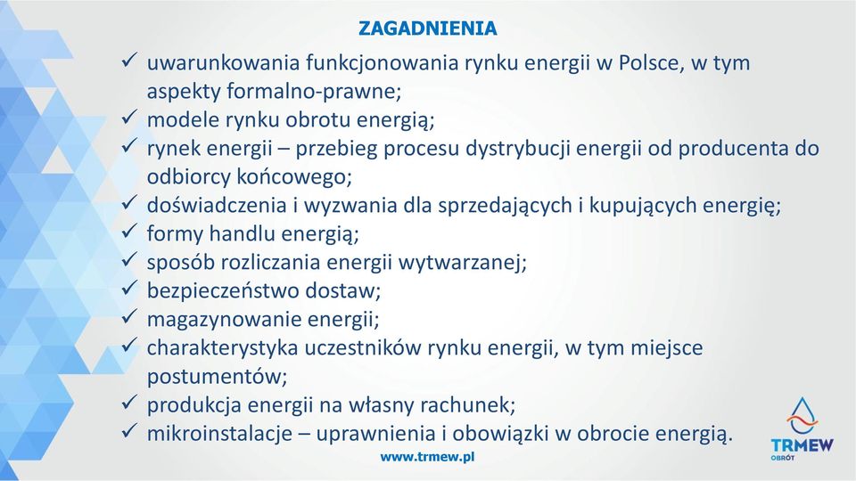 energię; formy handlu energią; sposób rozliczania energii wytwarzanej; bezpieczeństwo dostaw; magazynowanie energii; charakterystyka