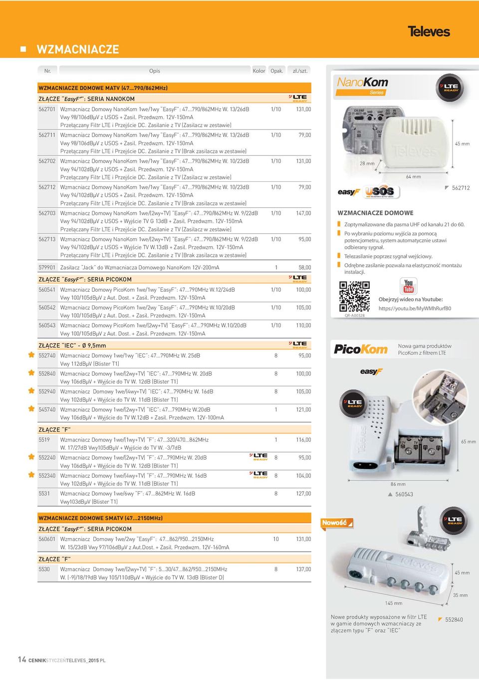 ..790/862MHz W. 13/26dB 1/10 79,00 Vwy 98/106dBµV z USOS + Zasil. Przedwzm. 12V-150mA Przełączany Filtr LTE i Przejście DC.