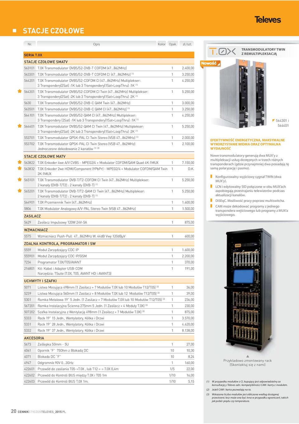 250,00 3 Transpondery(2Sat) :1K lub 3 Transpondery(1Sat+LoopThru) :1K (1) 564301 T.0X Transmodulator DVBS/S2-COFDM CI Twin (47...862MHz) Multiplekser: 1 5.